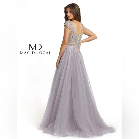 Cap sleeve beaded bodice A-line gown - Picture 2 of 3